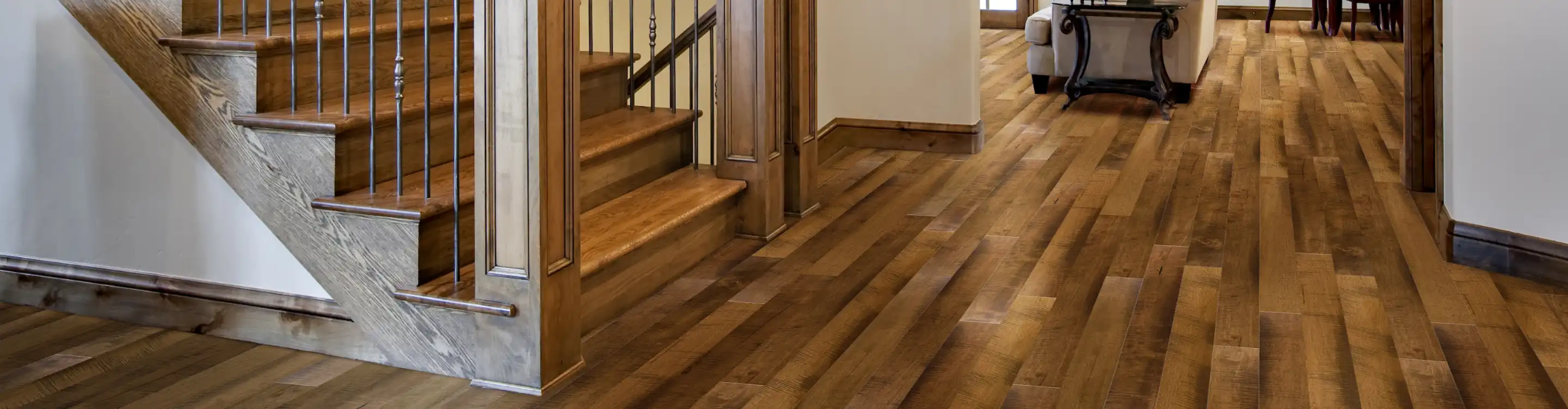 dark stained hardwood floors in an elegant entryway